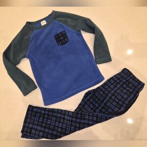 Lands' End Kids Blue and Dark Green Fleece Pajama Set Sz 8